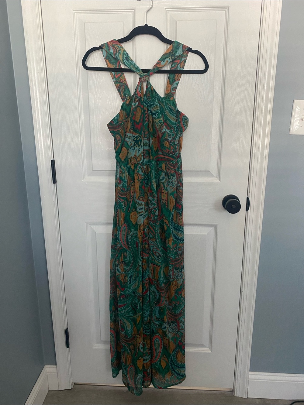 Maurices Green Paisley Maxi Dress with Teal and Orange Accents
